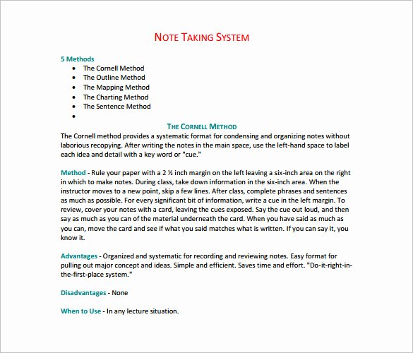 Note Taking Template Word Luxury Cornell Notes Template 51 Free Word Pdf format