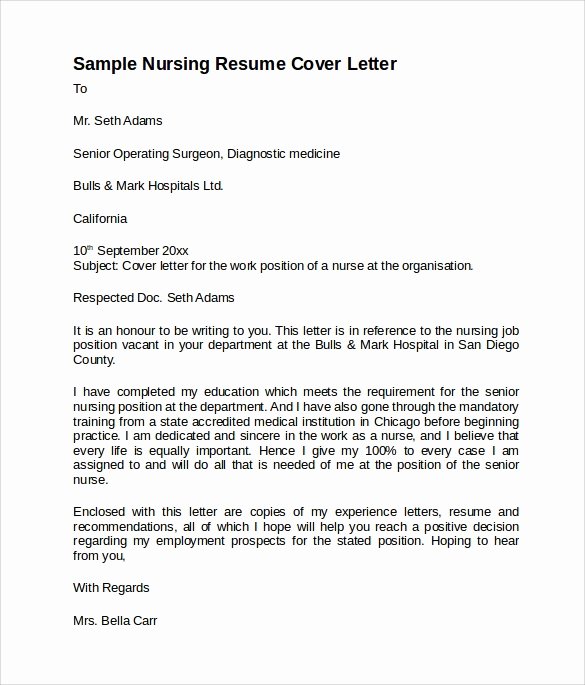 Nurses Cover Letter Template New 8 Nursing Cover Letter Templates to Download