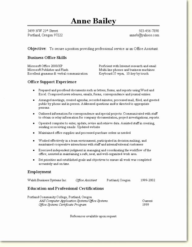 Office assistant Resume Template Fresh Fice assistant Resume Template