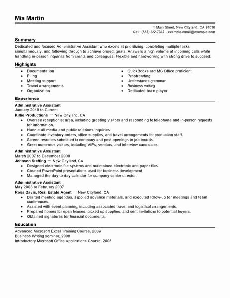 Office assistant Resume Template Unique Best Administrative assistant Resume Example