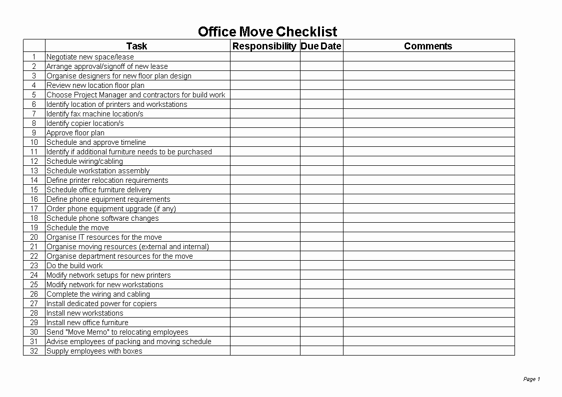 Office Move Checklist Template Luxury Free Fice Move Checklist Excel