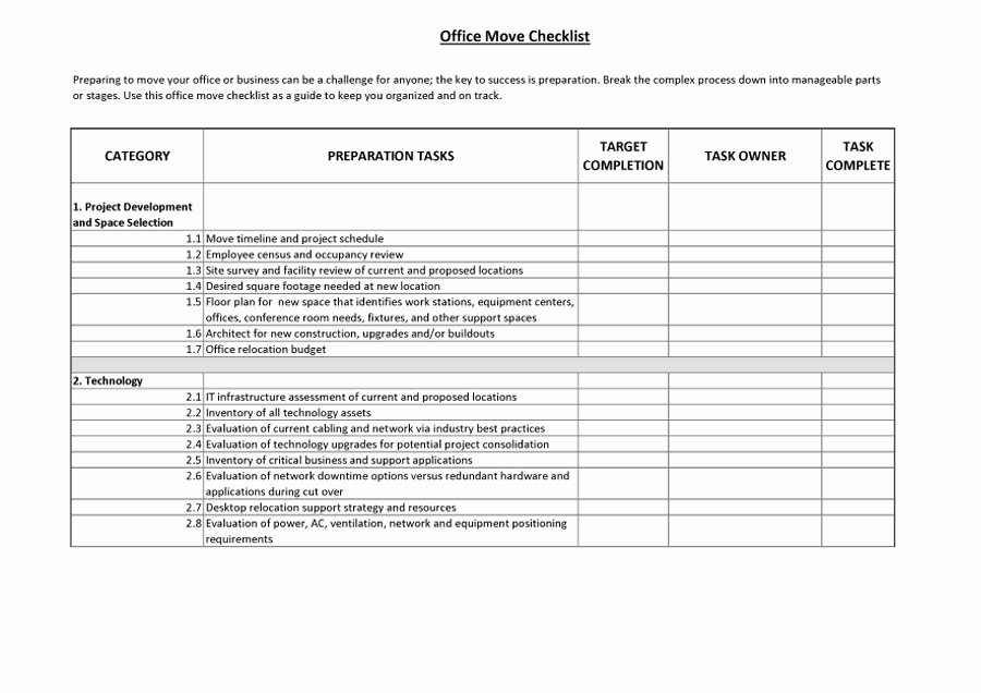 Office Move Checklist Template New 45 Great Moving Checklists [checklist for Moving In Out