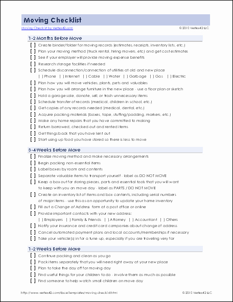 Office Move Checklist Template New Detailed Moving Checklist Printable Moving Checklist for