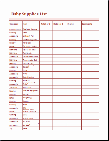 Office Supply Checklist Template Awesome Printable Baby Supplies List Ms Excel