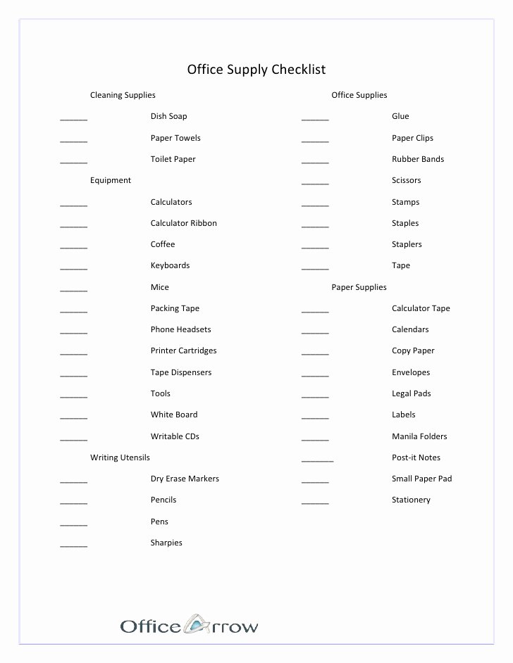 Office Supply Checklist Template Lovely Fice Supply Checklist