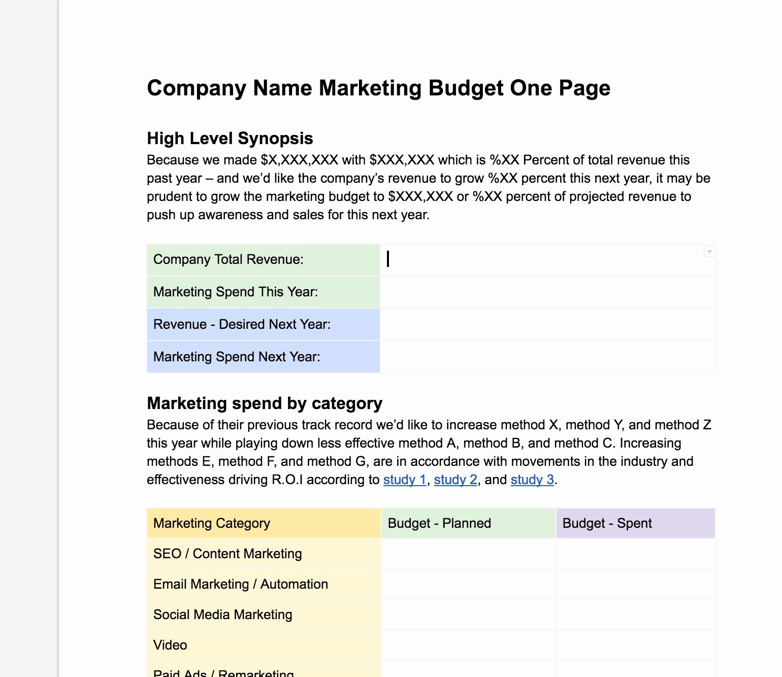 One Sheet Template Free Awesome Easy Free Marketing Bud Ing E Page Template