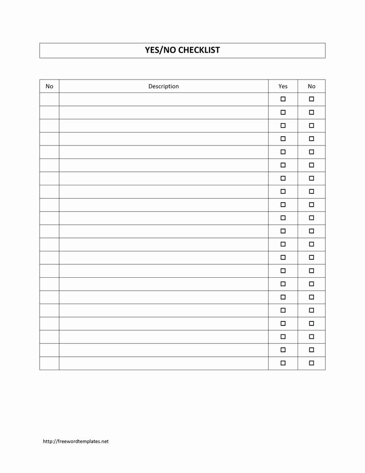 One Sheet Template Free Awesome Survey Sheet with Yes No Checklist Template