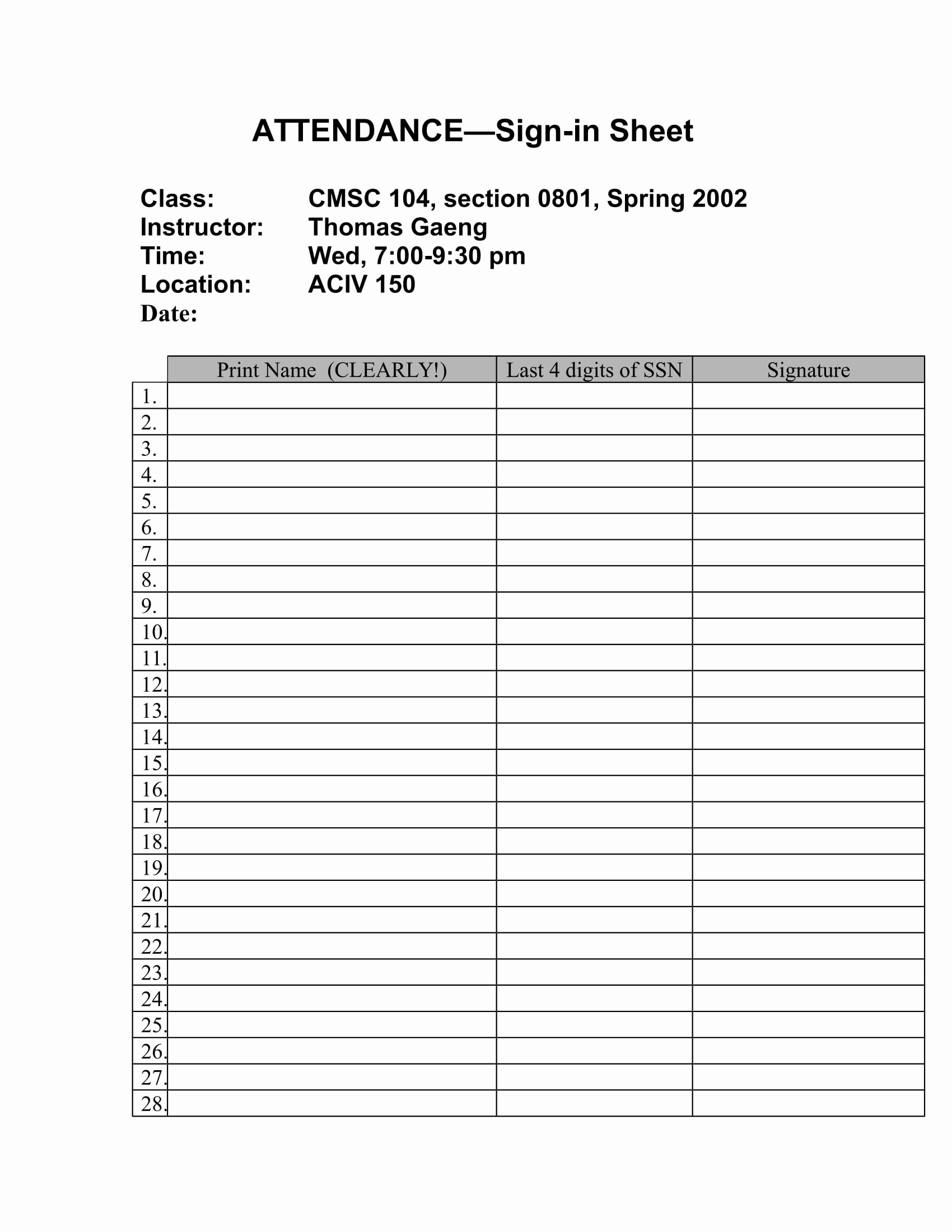One Sheet Template Free Best Of 10 Printable attendance Sheet Examples Pdf Word