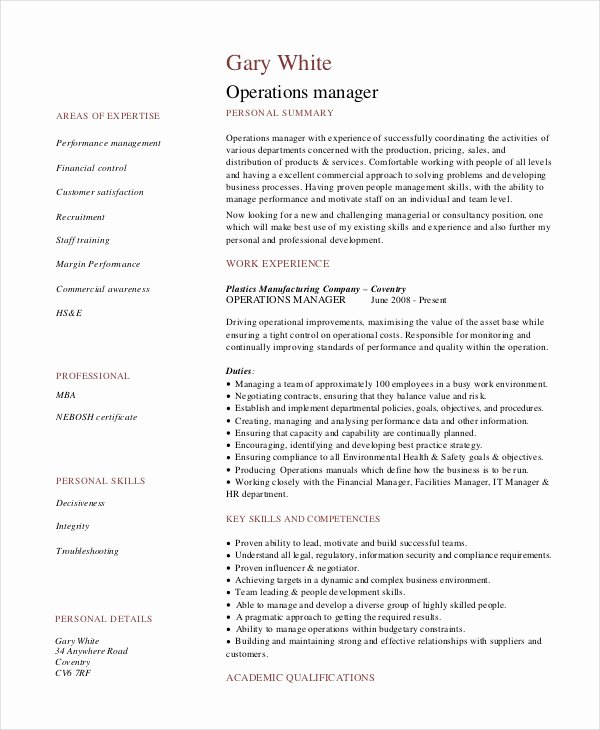 Operation Manager Resume Template Luxury 7 Operations Manager Resume Free Sample Example