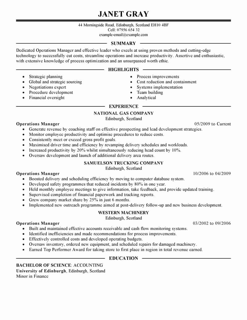 Operation Manager Resume Template New Best Operations Manager Resume Example