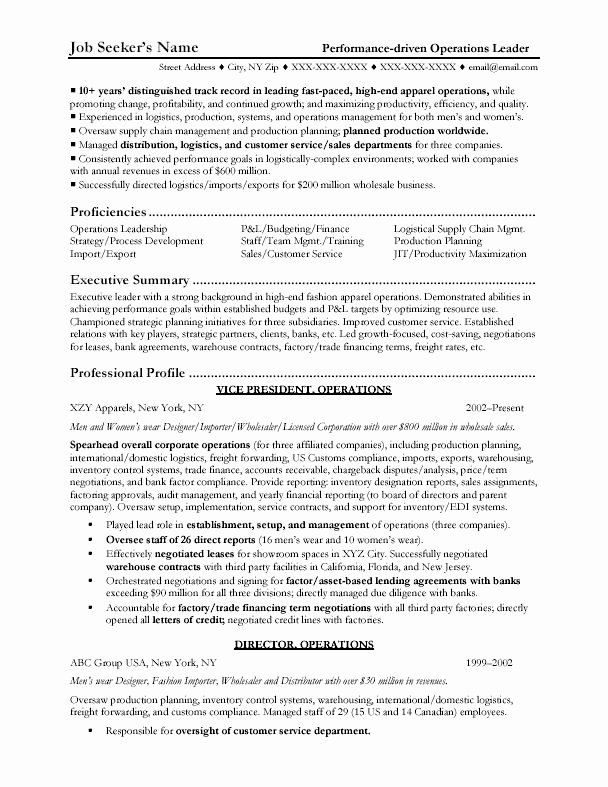 Operation Manager Resume Template Unique Resume Examples for Managers