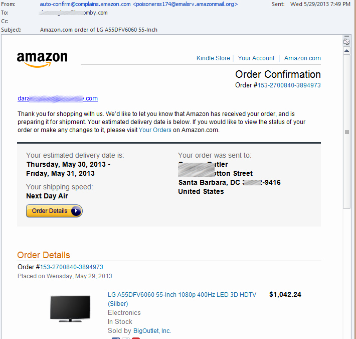Order Confirmation Email Template Inspirational Fake Amazon order Confirmation Promises 55€ Tv Set