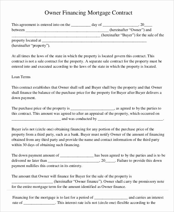 Owner Financing Contract Template Luxury Mortgage Contract Templates 6 Free Pdf format Download
