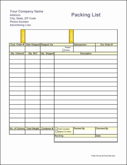 Packing List Template Excel Inspirational Free Packing List From formville
