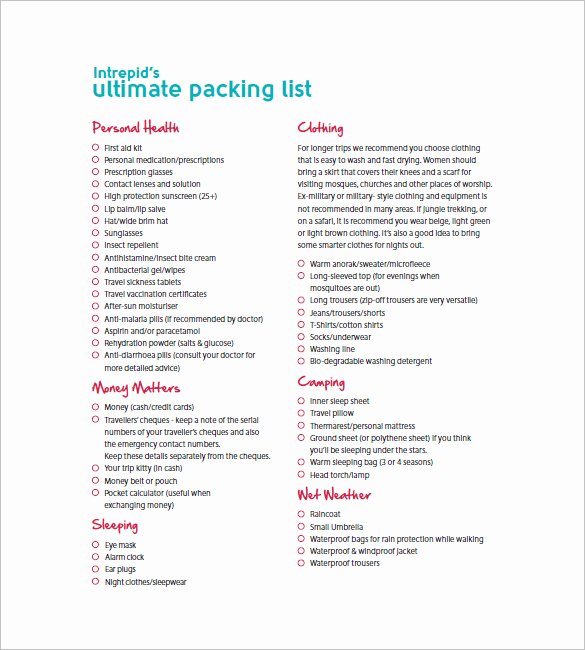 Packing List Template Pdf Awesome Packing List Template 10 Free Word Excel Pdf format
