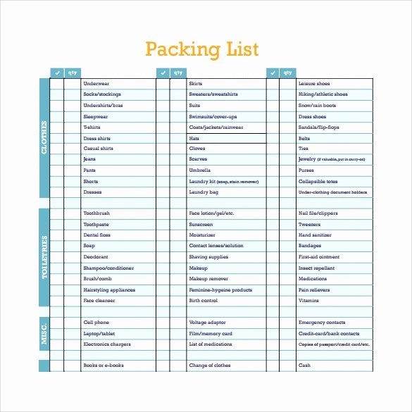 Packing List Template Pdf Unique Packing List Template