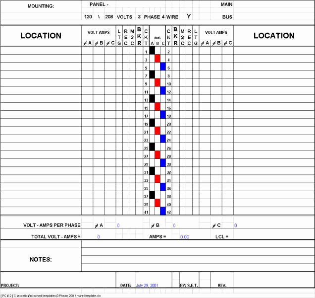 8 9 electrical panel schedule template excel