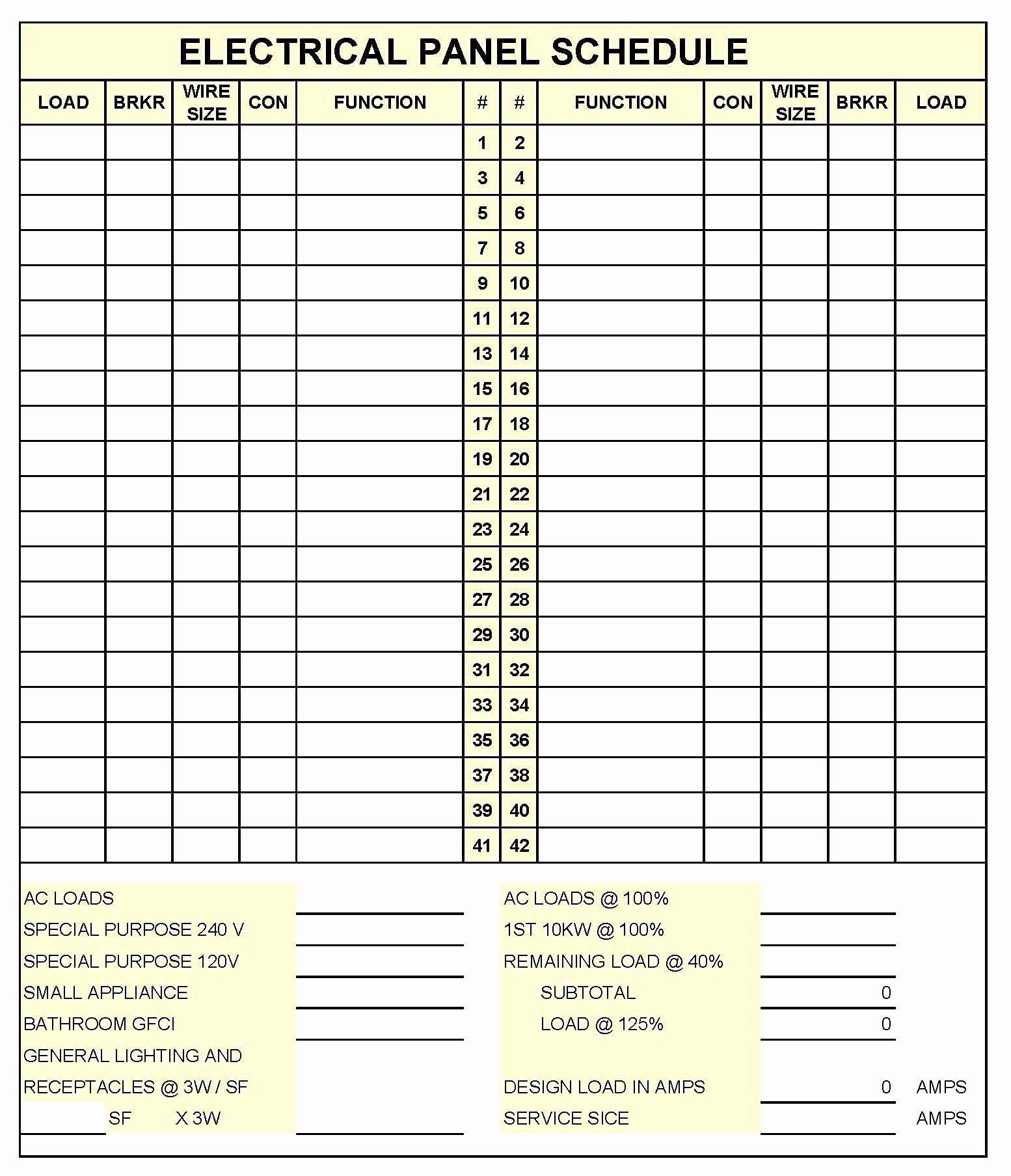 Panel Schedule Template Excel New Electrical Panel Schedule Template Excel Glendale