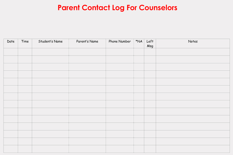 Parent Contact Log Template Awesome Printable Parent Contact Log Sheet Templates Excel Word