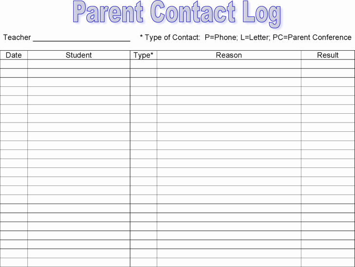 Parent Contact Log Template Luxury Parent Contact Log Template Template Free Download