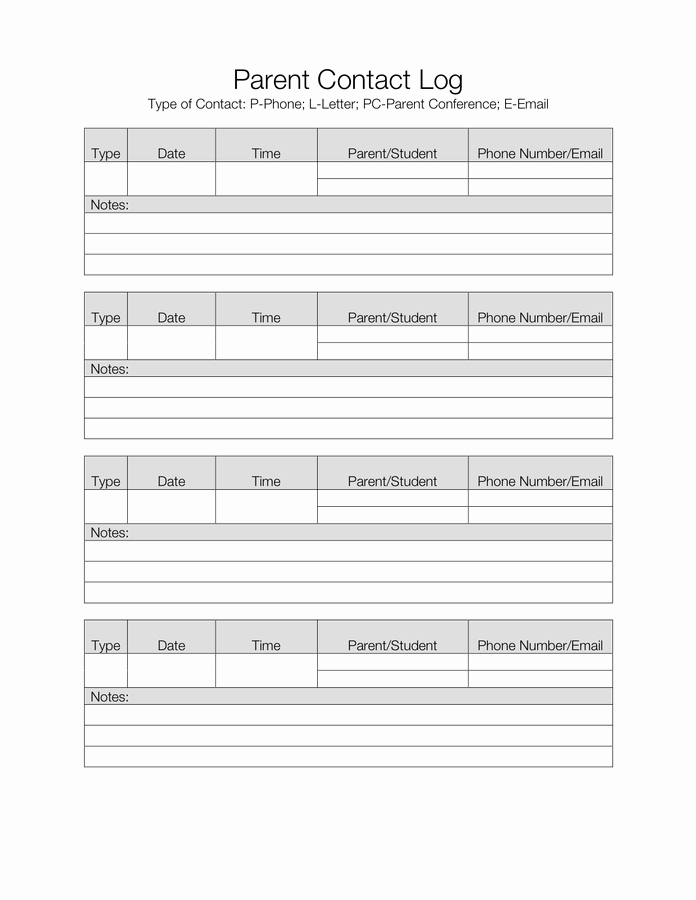 Parent Contact Log Template Unique Parent Contact Log Template In Word and Pdf formats