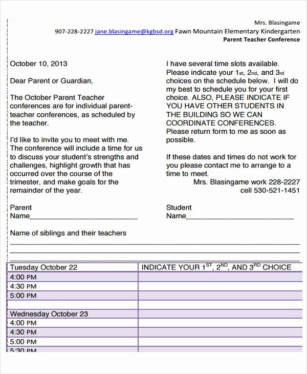 Parent Teacher Conference Template Best Of 7 Teacher Letter Templates 7 Free Sample Example
