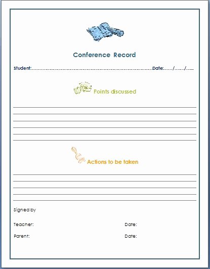 Parent Teacher Conference Template Elegant Teacher Parent Conference Record form