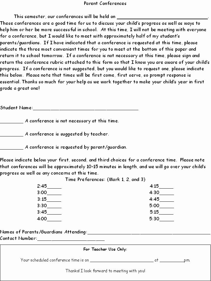 Parent Teacher Conference Template Lovely Parent Conference Request Letter Template