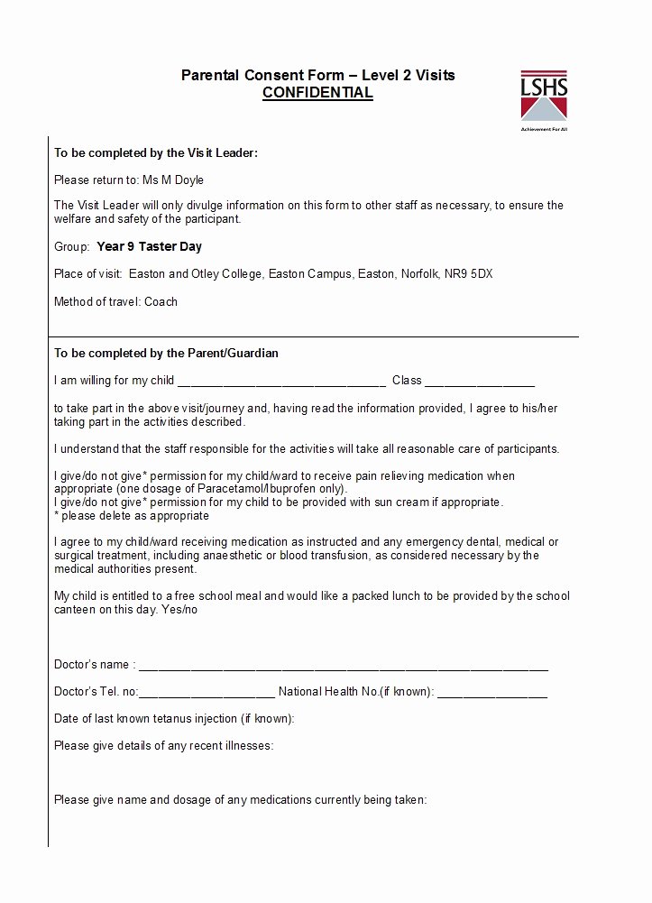 Parental Consent form Template Best Of 50 Printable Parental Consent form &amp; Templates Template Lab