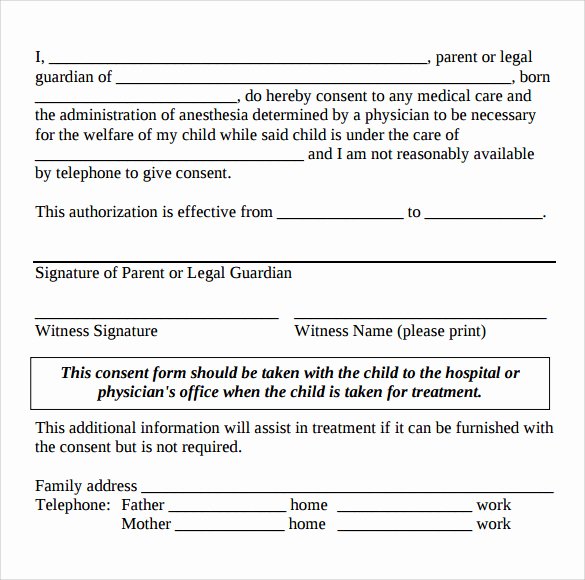 Parental Consent form Template Lovely 9 Child Medical Consent forms – Samples Examples &amp; formats