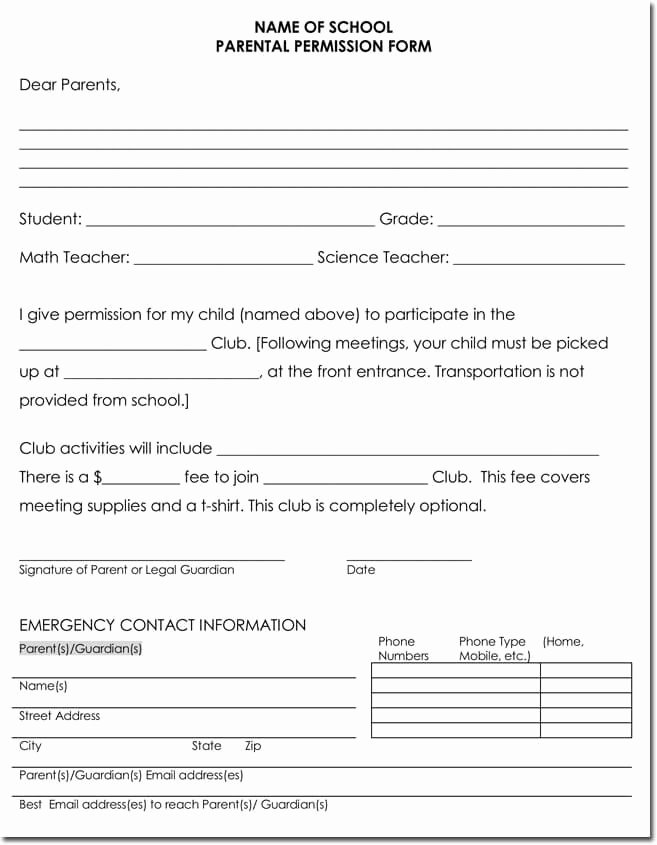 Parental Consent form Template Luxury 25 Field Trip Permission Slip Templates for Schools and