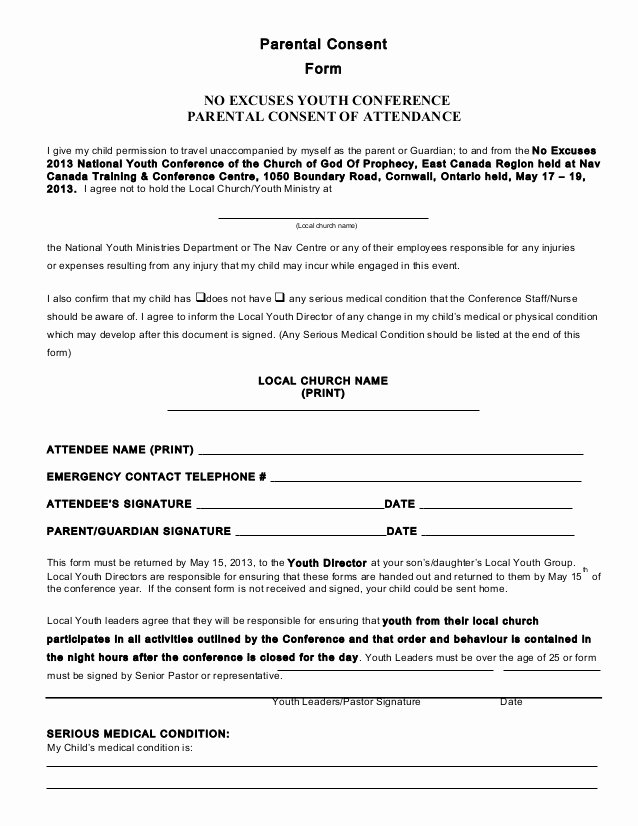 Parental Consent form Template Unique Parental Consent form Conference 2013