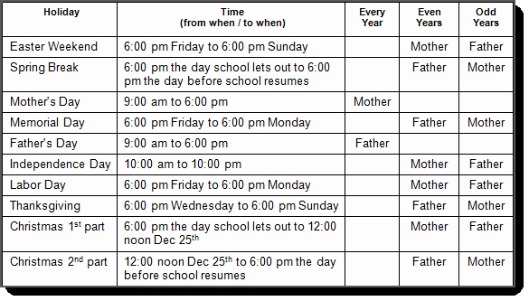Parenting Time Calendar Template Luxury Georgia Custody and Visitation Schedule Guidelines Ga
