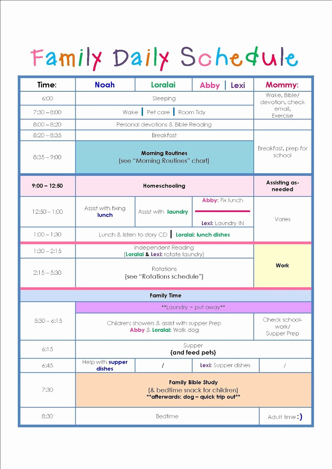 Parenting Time Calendar Template New Family Daily Routine Schedule Template …