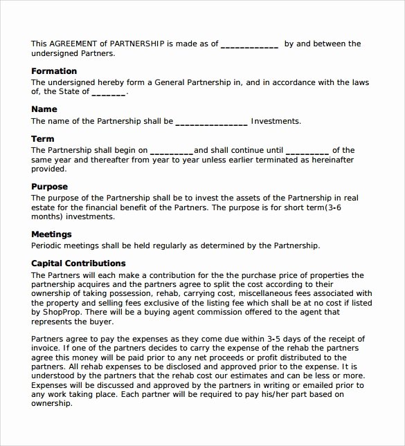 Partnership Agreement Template Pdf Lovely 10 Real Estate Partnership Agreement Templates to Download