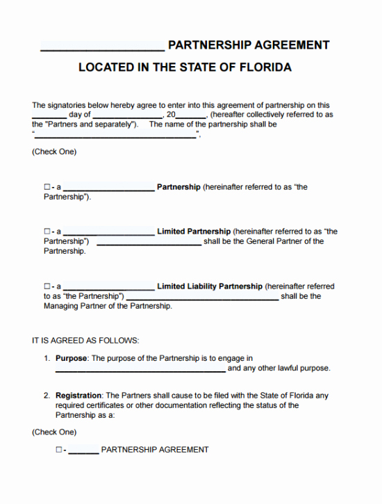 Partnership Agreement Template Word Lovely Free Florida Partnership Agreement Template Pdf
