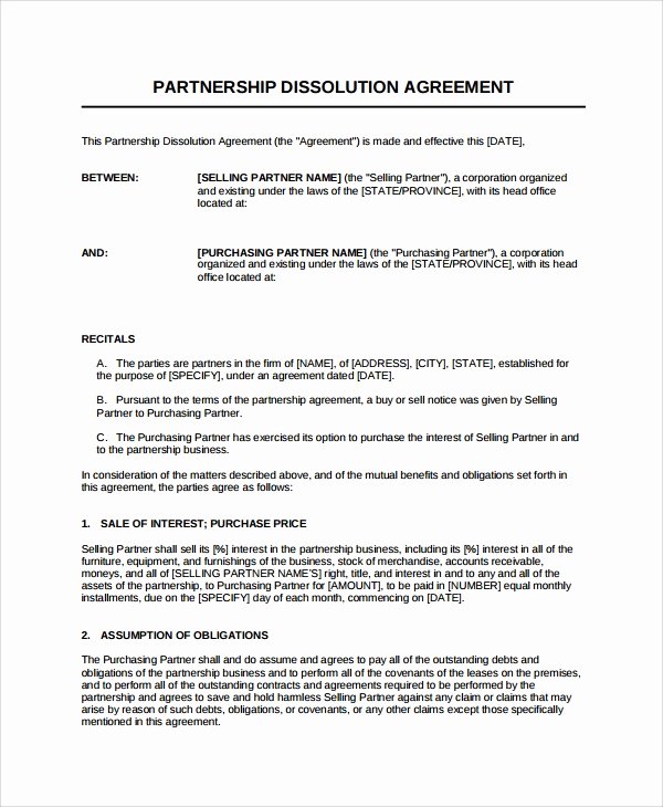 Partnership Agreement Template Word Luxury Sample Partnership Dissolution Agreement Templates 7