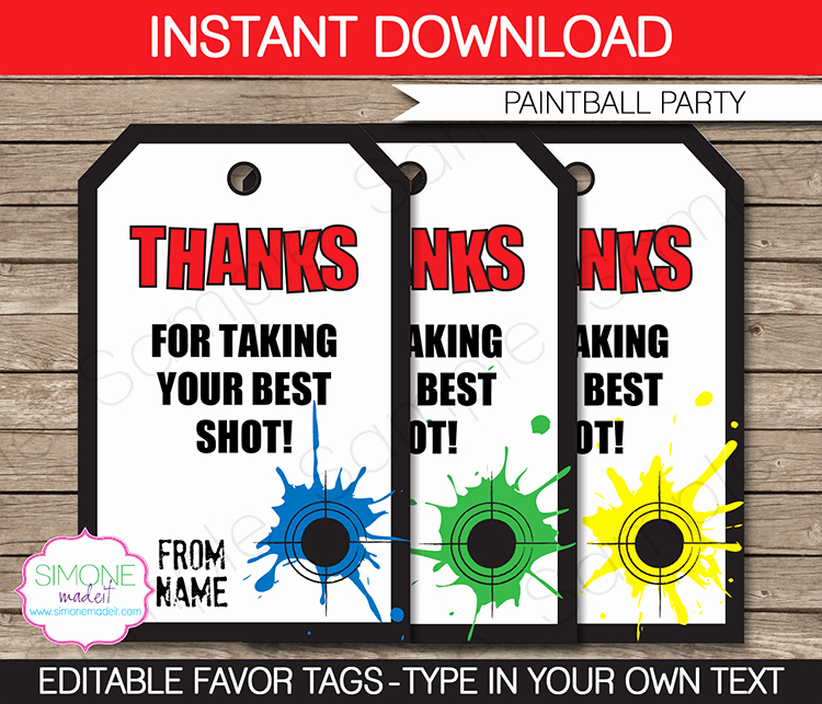 Party Favor Tags Template Best Of Paintball Party Favor Tags Thank You Tags