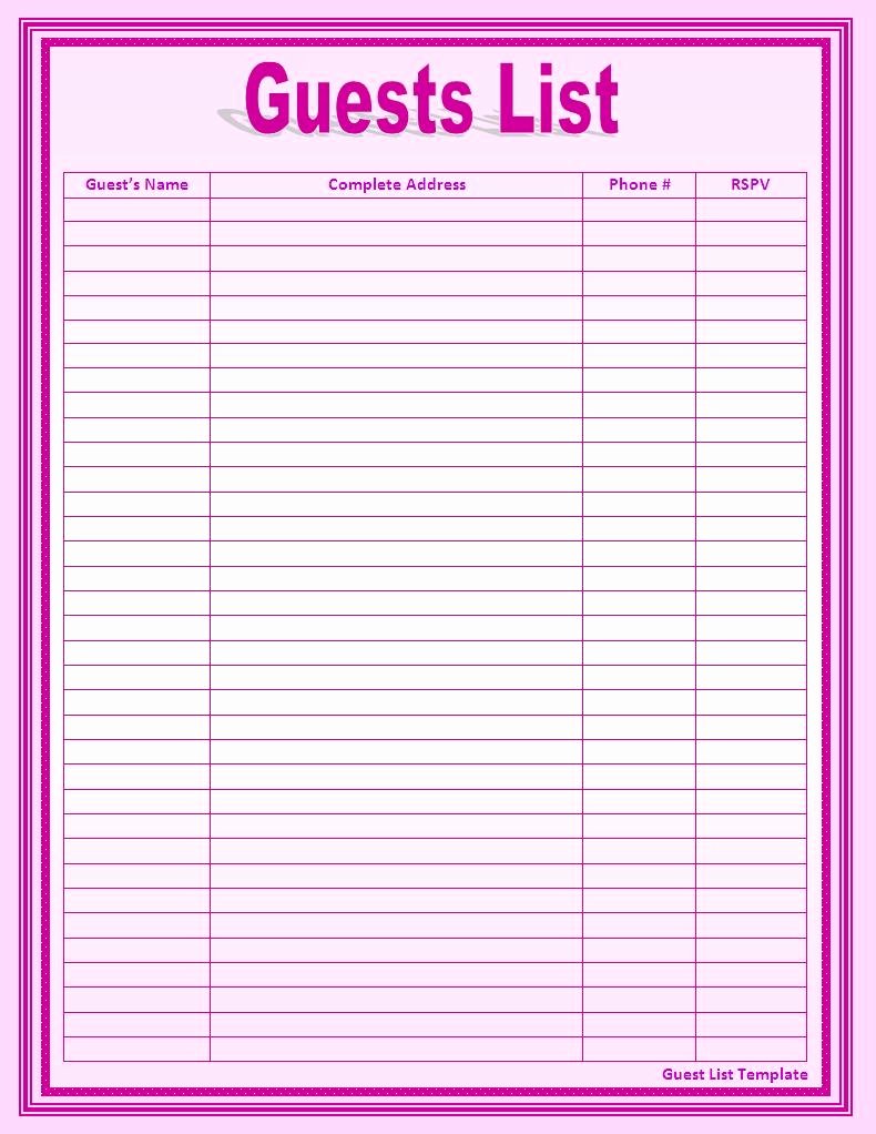 Party Guest List Template Awesome List Templates