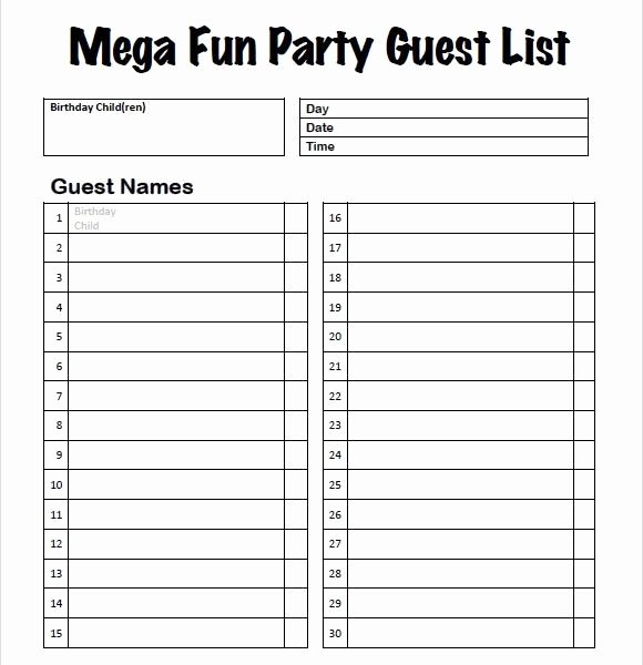 Party Guest List Template Awesome Party Guest List Template – Hatch Urbanskript