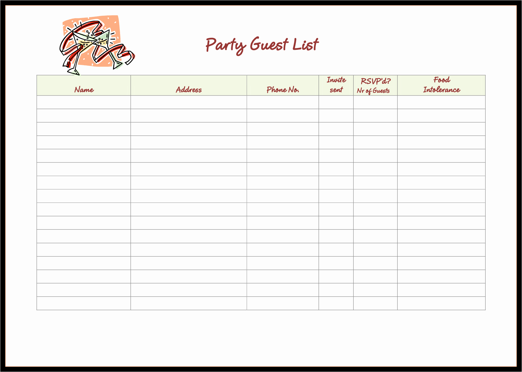 Party Guest List Template Beautiful Birthday Party Guest List Mughals