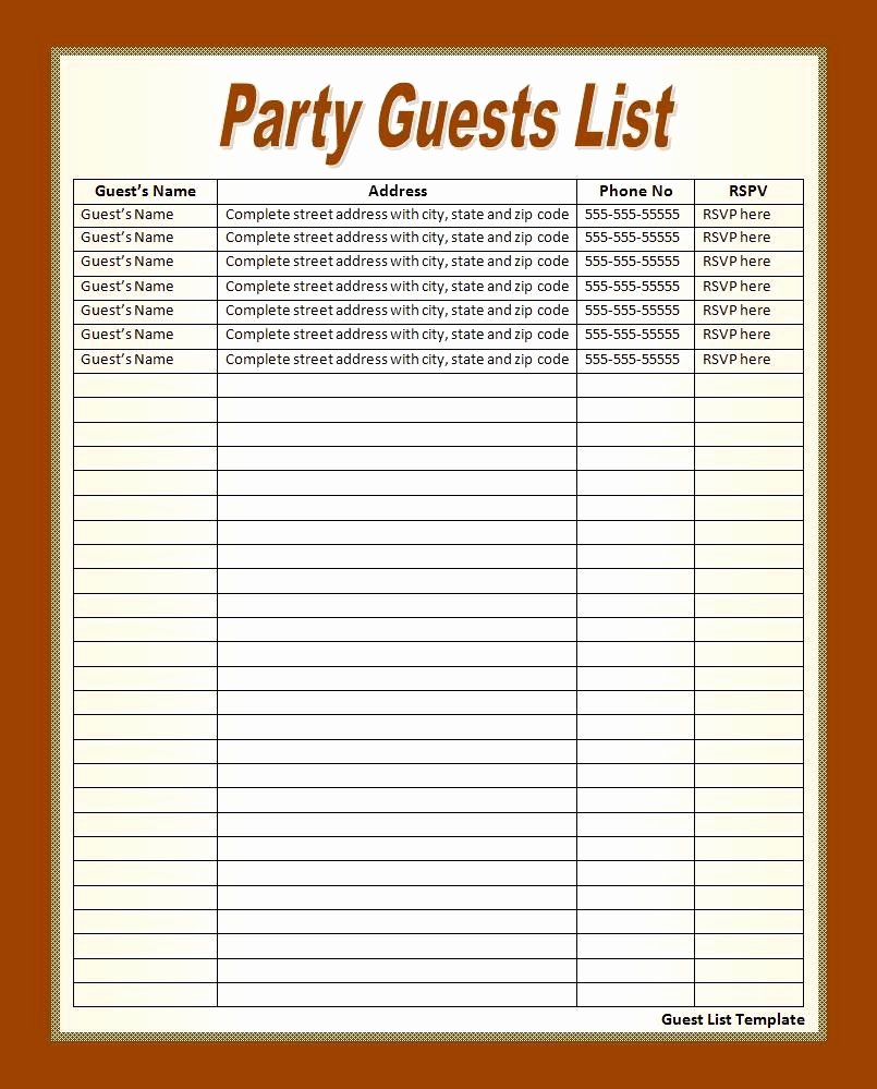 Party Guest List Template Best Of Party Guest List Template Template Mughals