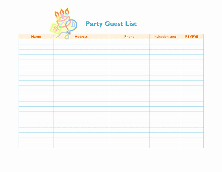 Party Guest List Template Lovely Guest List Template