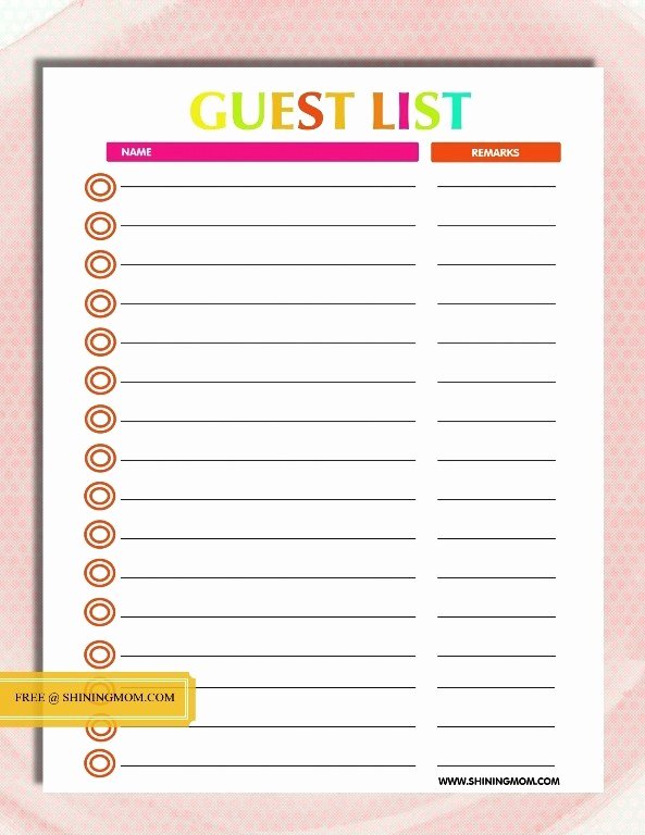 Party Guest List Template Luxury Free Printable Party Planning Template