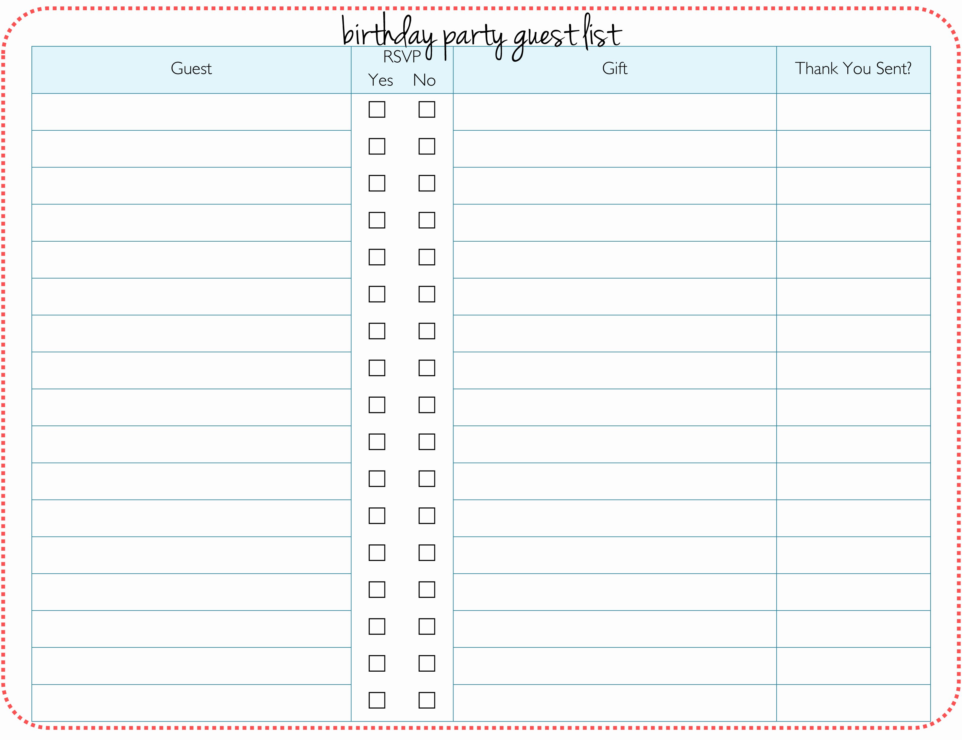 Party Guest List Template Unique Birthday Party Planners Household organization Binder