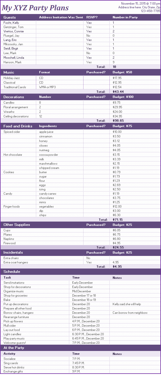Party Plan Checklist Template Unique Ms Excel event or Party Planner