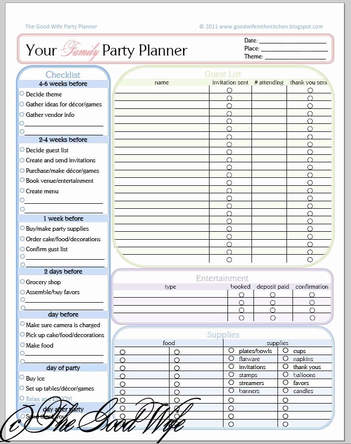 Party Planning Checklist Template Unique Party Plan Checklist Template