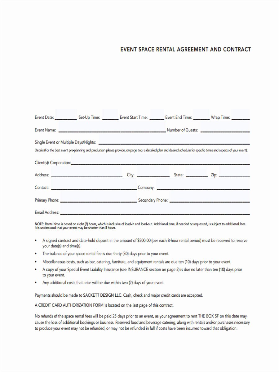 Party Rental Contract Template Lovely 8 event Agreement forms Free Sample Example format