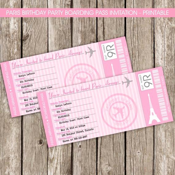 Passport Invitation Template Free Awesome Paris Boarding Pass Invitation Passport to Paris Birthday