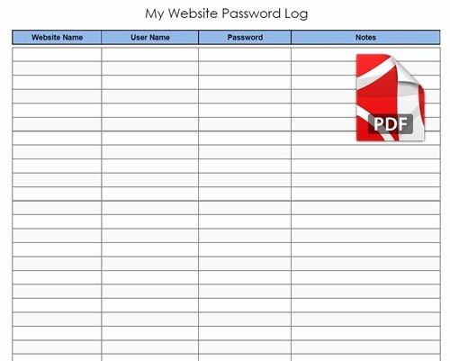 Password Log Template Pdf Awesome Website Password Log Pdf Template Download